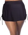 Always For Me Plus Size Adjustable Sides Swim Skirt In Black In Black