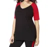 Always For Me Plus Size Baseball Shirt In Black And Red In Multi
