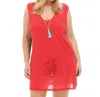 Always For Me Plus Size Drawstring Tank Cover Up Dress In Coral In Pink