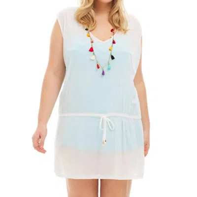 Always For Me Plus Size Drawstring Tank Cover Up Dress In White In Blue