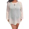 Always For Me Plus Size Long Sleeve V-neck Tunic Cover Up In Afm White In White