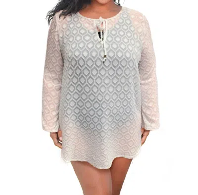 Always For Me Plus Size Long Sleeve V-neck Tunic Cover Up In Afm White