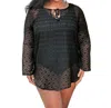 Always For Me Plus Size Long Sleeve V-neck Tunic Cover Up In Black In Black