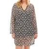 Always For Me Plus Size Long Sleeve V-neck Tunic Dress In Black And White Geo Pattern In Multi