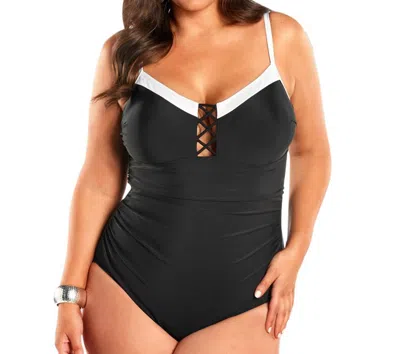 Always For Me Plus Size Mykonos One Piece Swimsuit In Black And White In Multi