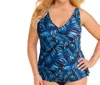 Always For Me Plus Size Ruched A-line Tankini Top In Blue Palms In Multi