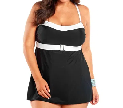 ALWAYS FOR ME PLUS SIZE SELENE SWIMDRESS IN BLACK AND WHITE