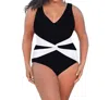 Always For Me Plus Size V-neck Twist Front One Piece Swimsuit In Black In Black