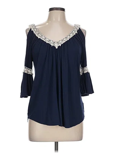Pre-owned Always Indigo 3/4 Sleeve Blouse In Blue