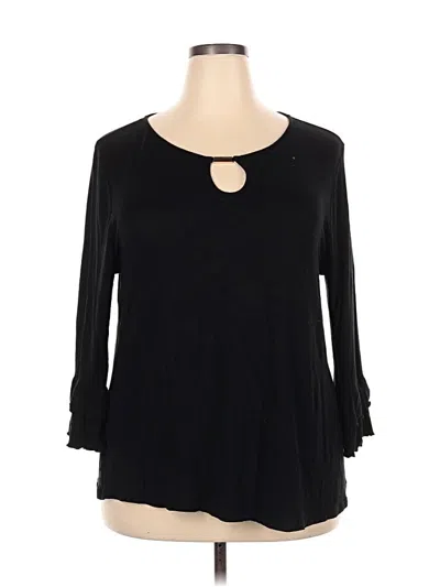 Pre-owned Always Indigo 3/4 Sleeve Top Black Keyhole Neckline Tops
