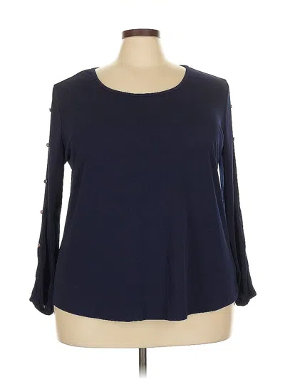 Pre-owned Always Indigo Long Sleeve Blouse In Blue