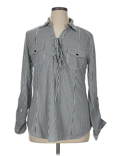 Pre-owned Always Indigo Long Sleeve Blouse In Silver