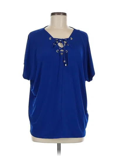 Pre-owned Always Indigo Short Sleeve Blouse In Blue