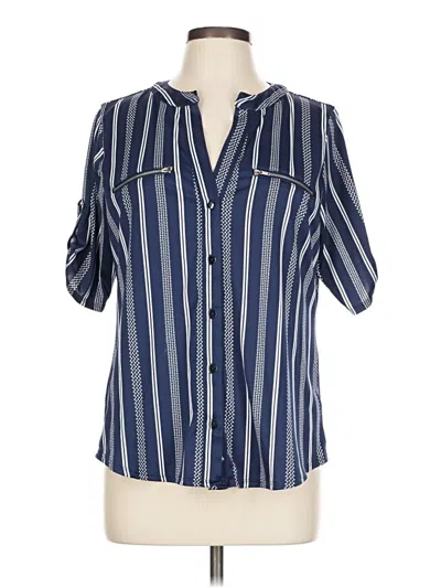 Pre-owned Always Indigo Short Sleeve Blouse In Blue
