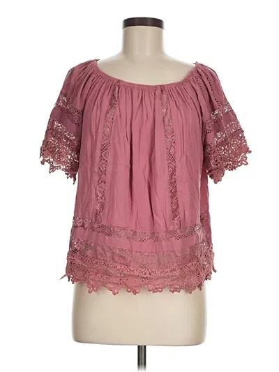 Pre-owned Always Indigo Short Sleeve Blouse In Pink