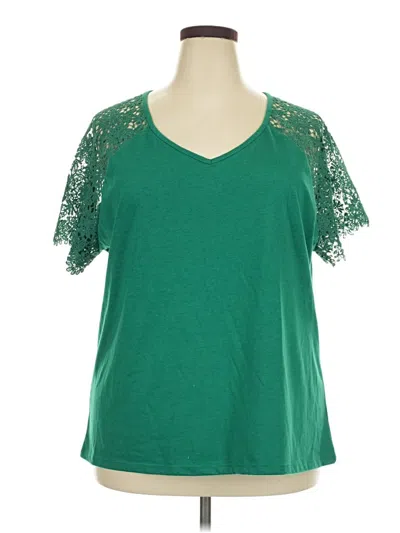 Pre-owned Always Indigo Short Sleeve Top Green Sweetheart Neckline Tops