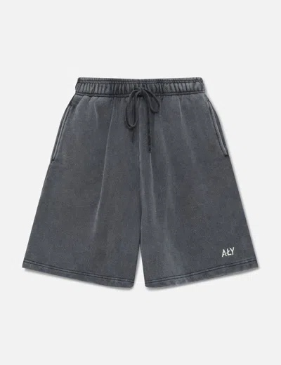 Aly Logo Embroidery Washed Black Shorts