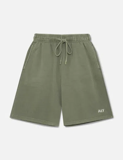 Aly Logo Embroidery Washed Olive Shorts