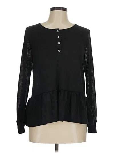 Pre-owned Alya Long Sleeve Henley Shirt In Black