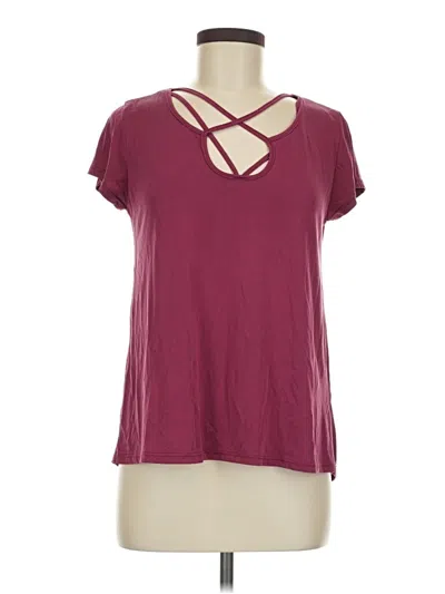 Pre-owned Alya Short Sleeve Top Burgundy Keyhole Neckline Tops