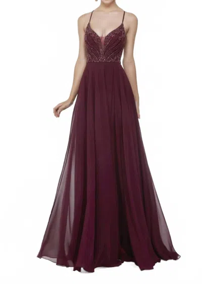 Alyce Paris A-line Plunging Neckline Gown In Black Cherry In Burgundy