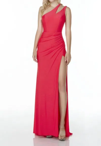 Alyce Paris Asymmetrical Shoulder Open Leg Dress In Watermelon In Pink