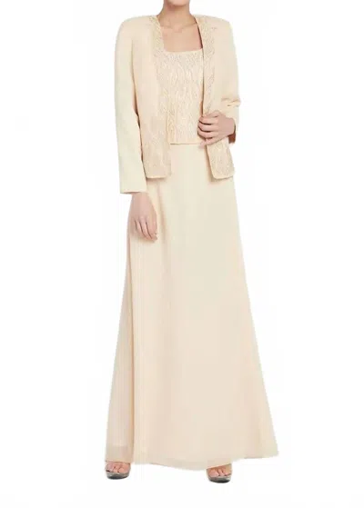 Alyce Paris Beaded Chiffon Sheath Dress In Peach In Beige