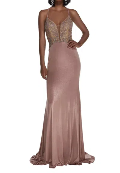 Alyce Paris Beaded Top Prom Dress In Cameo Pink In Brown