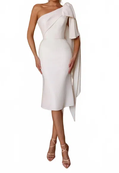 Alyce Paris Bow One Shoulder Sheath Dress In Ivory In White