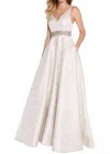 Alyce Paris Brocade Evening Gown In Champagne In White