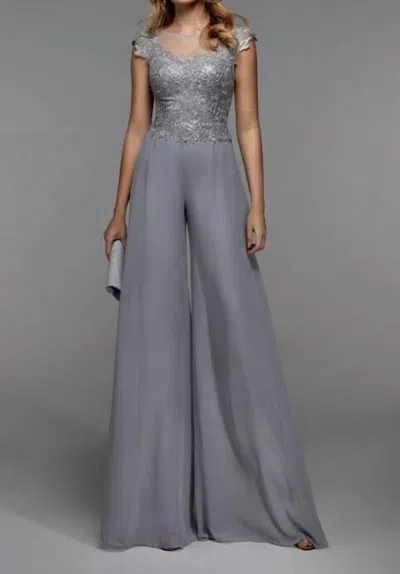 Alyce Paris Cap Sleeve Jumpsuit In Silver In Gray