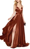 Alyce Paris Charmeuse Aline Gown In Cinnamon In Brown