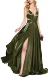 Alyce Paris Charmeuse Aline Gown In Olive Green In Green