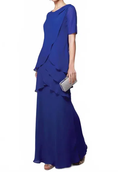 Alyce Paris Chiffon Scoop Neck Gown In Cobalt In Blue