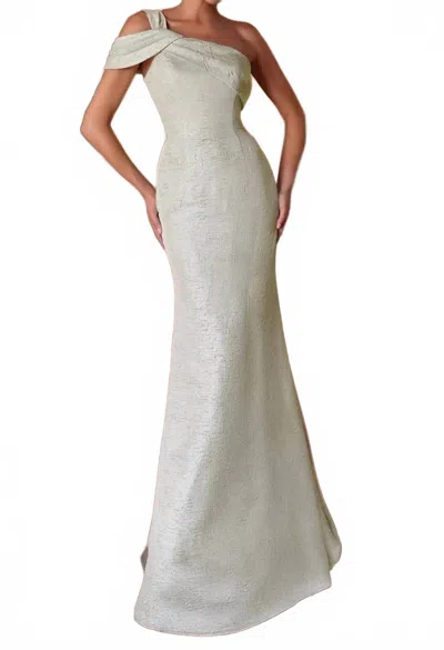 Alyce Paris Cold Shoulder Jacquard Maxi Dress In Champagne Gold In White