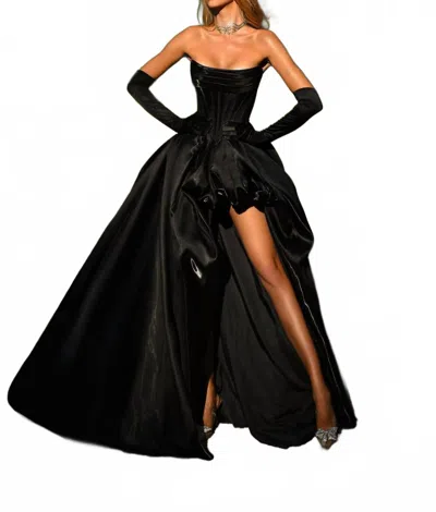 Alyce Paris Cutaway Bubble Slit Basque Waist Dress In Black