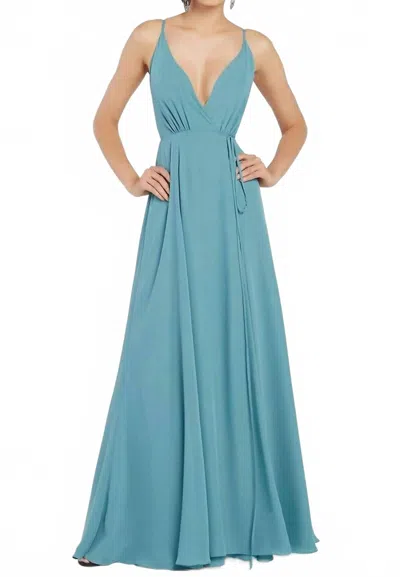 Alyce Paris Deep V-neck Crisscross Back Ruched Maxi Dress In Premier Blue