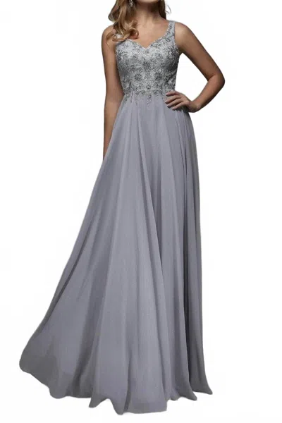 Alyce Paris Embellished V-neck Prom Maxi Dress In Sterling In Multi