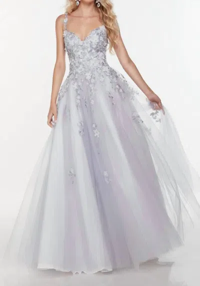 Alyce Paris Embroidered Floral Tulle Ballgown In Silver-grey In Multi