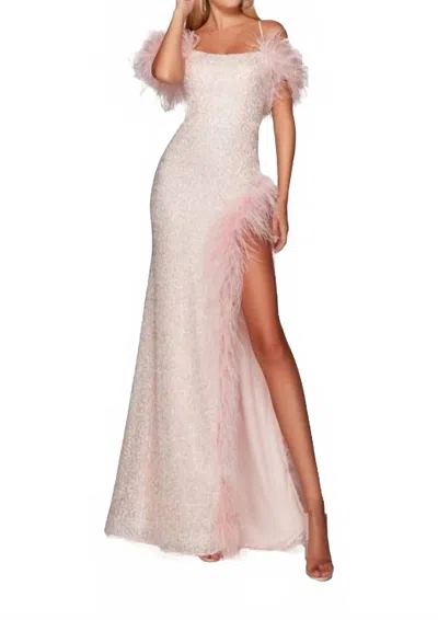 Alyce Paris Feathered Square Neck Gown In Chalk