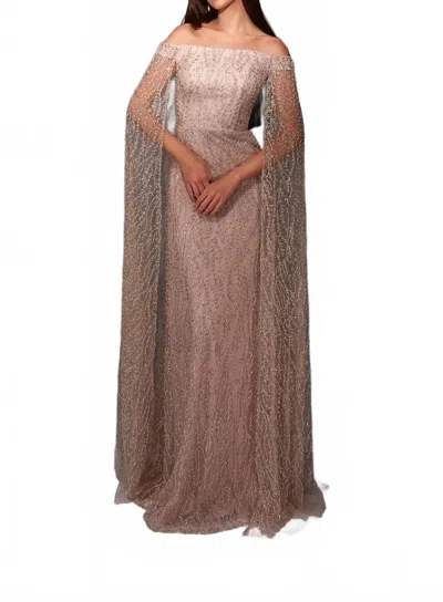 Alyce Paris Floor-length Sleeves Glitter Dress In Sultry Blush In Multi
