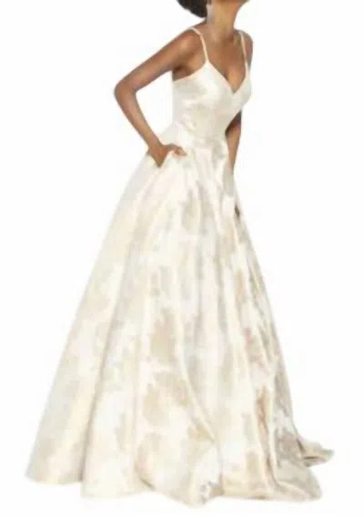 Alyce Paris Floral Ballgown In Gold/ivory In Multi