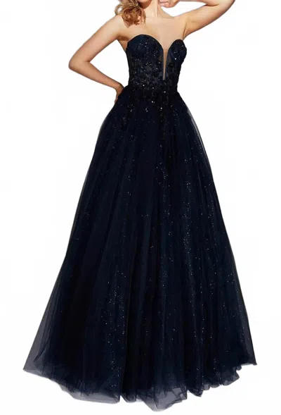 Alyce Paris Glitter Plunge Ballgown In Midnight In Multi