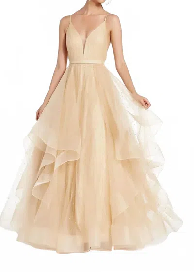 Alyce Paris Glitter V Neck Tulle Prom Dress In Gold Dipped In Neutral