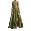 Alyce Paris Halter Neck Shimmer High Low Gown In Olive Green In Green