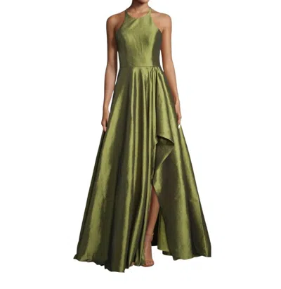 Alyce Paris Halter Neck Shimmer High Low Gown In Olive Green