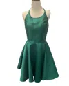 Shop Alyce Paris High Crew Open Back Mikado Mini Dress In Pine In Silver