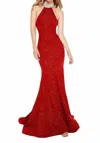 Alyce Paris High Neck Formal Gown In Red In Red
