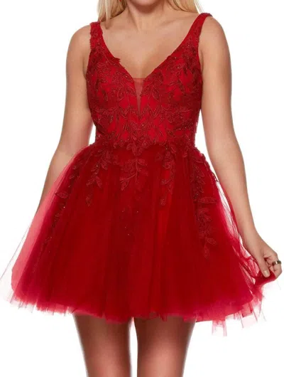 Alyce Paris Lace Applique Tulle Short Dress In Claret Red In Multi