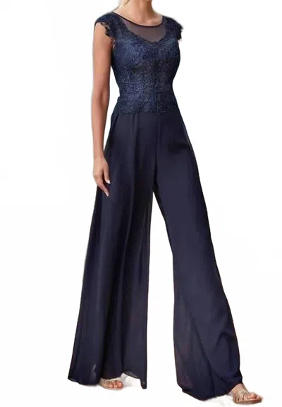 Alyce Paris Lace Bodice Jumpsuit In Midnight In Blue
